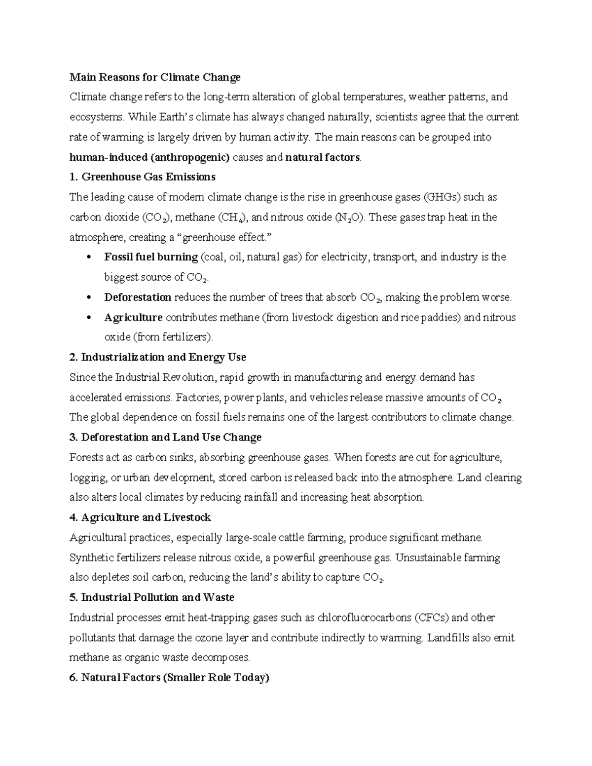 Climate Change: Main Causes and Impacts - Assignment (15% of Final ...