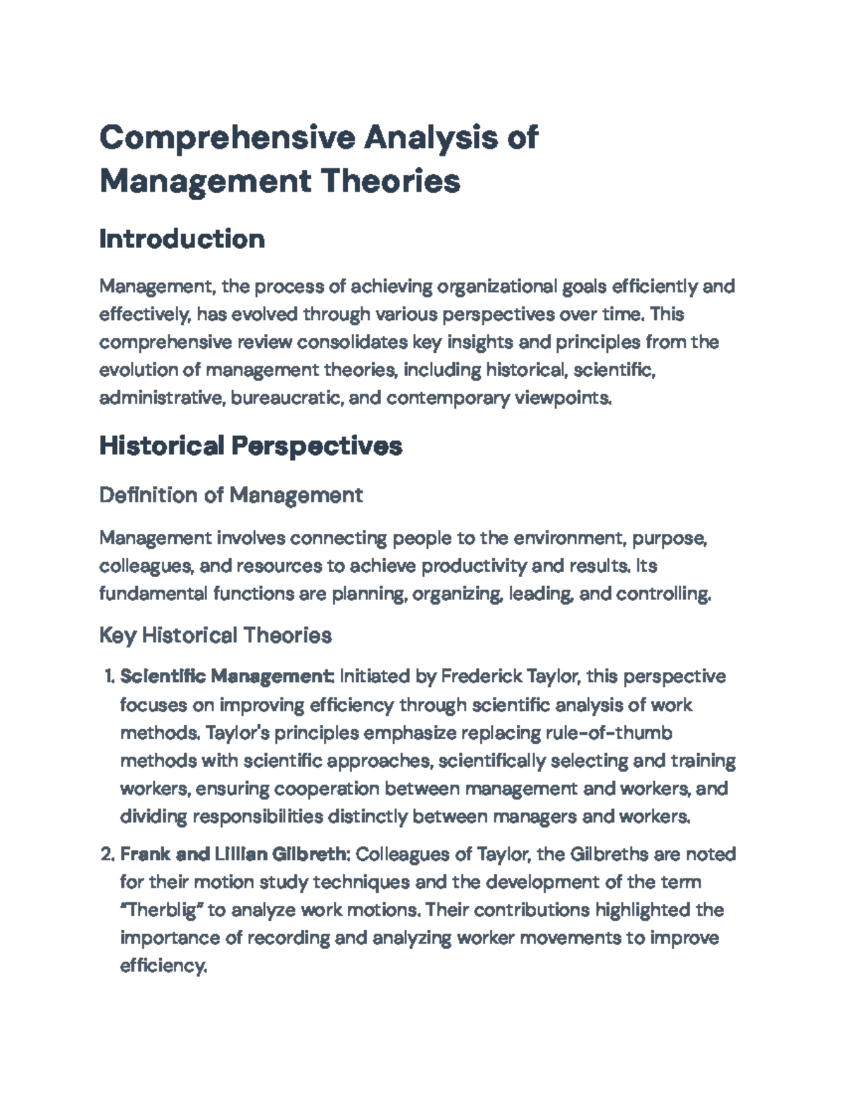 Comprehensive Review of Management Theories for Course 101 ...