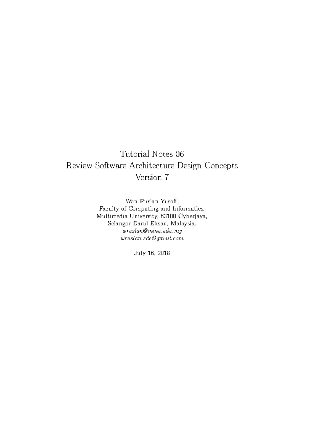 SDE7-Tutorial Notes-06 - Tutorial Notes 06 Review Software Architecture ...
