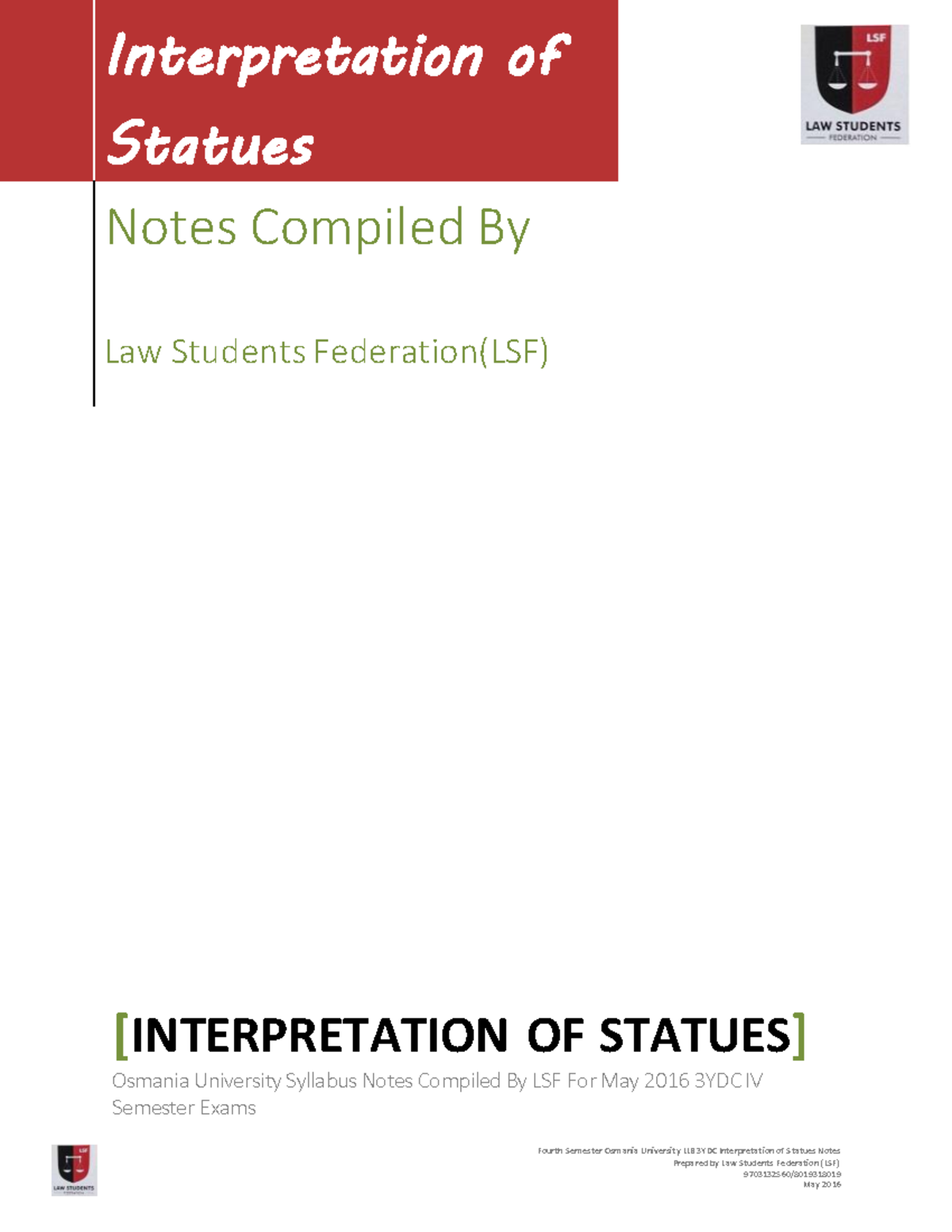 LLB 3YDC IV Sem: Comprehensive Notes on Interpretation of Statutes ...