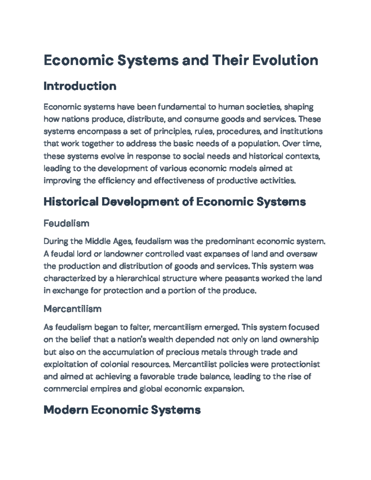 Economic Systems Evolution: Historical Perspectives and Models ...