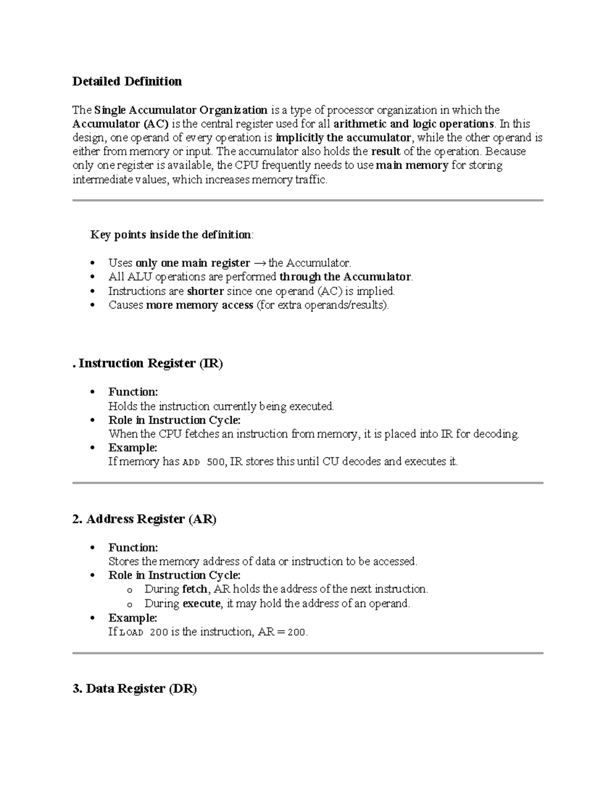 Single Accumulator Organization: Key Concepts & Functions - Studocu