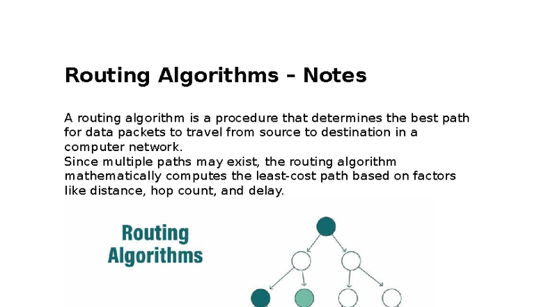Routing Algorithms Notes: Dynamic vs Static Methods - Studocu