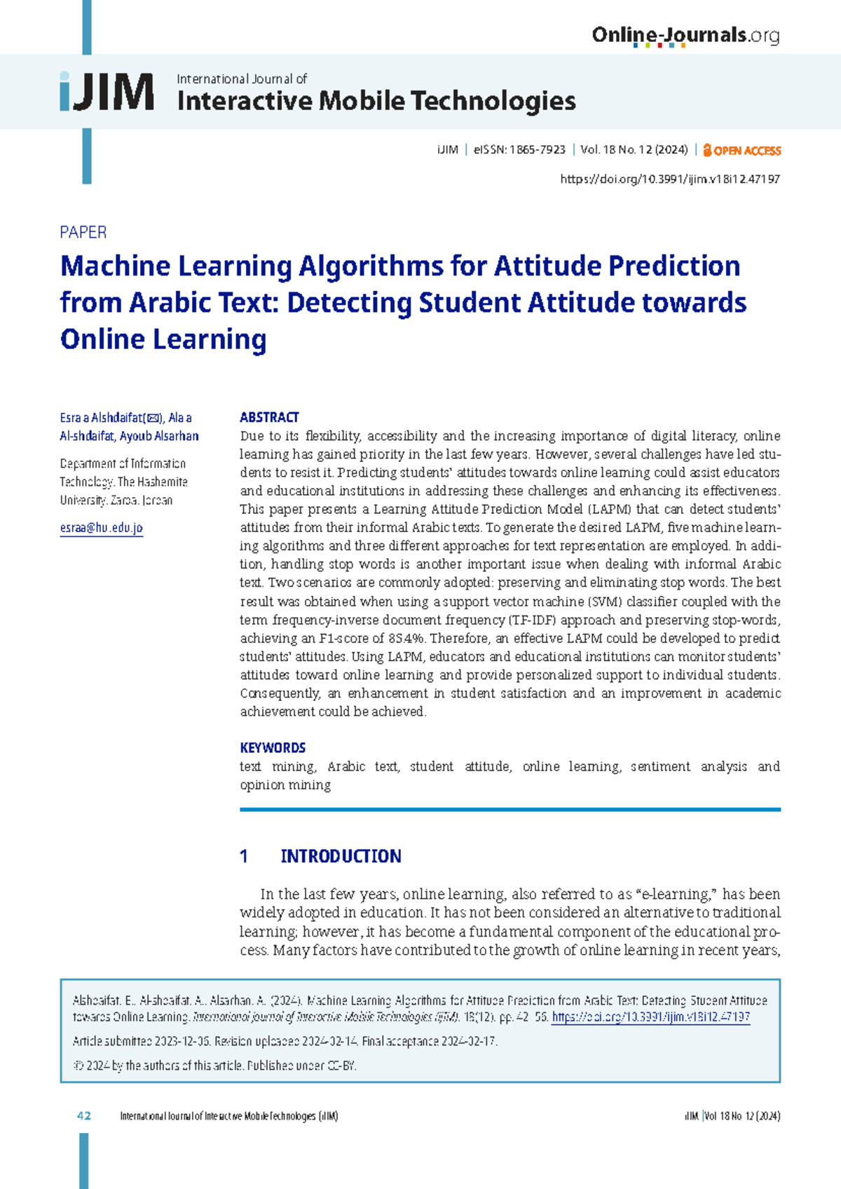 Machine Learning Algorithms for Attitude Prediction in Arabic Text: A ...