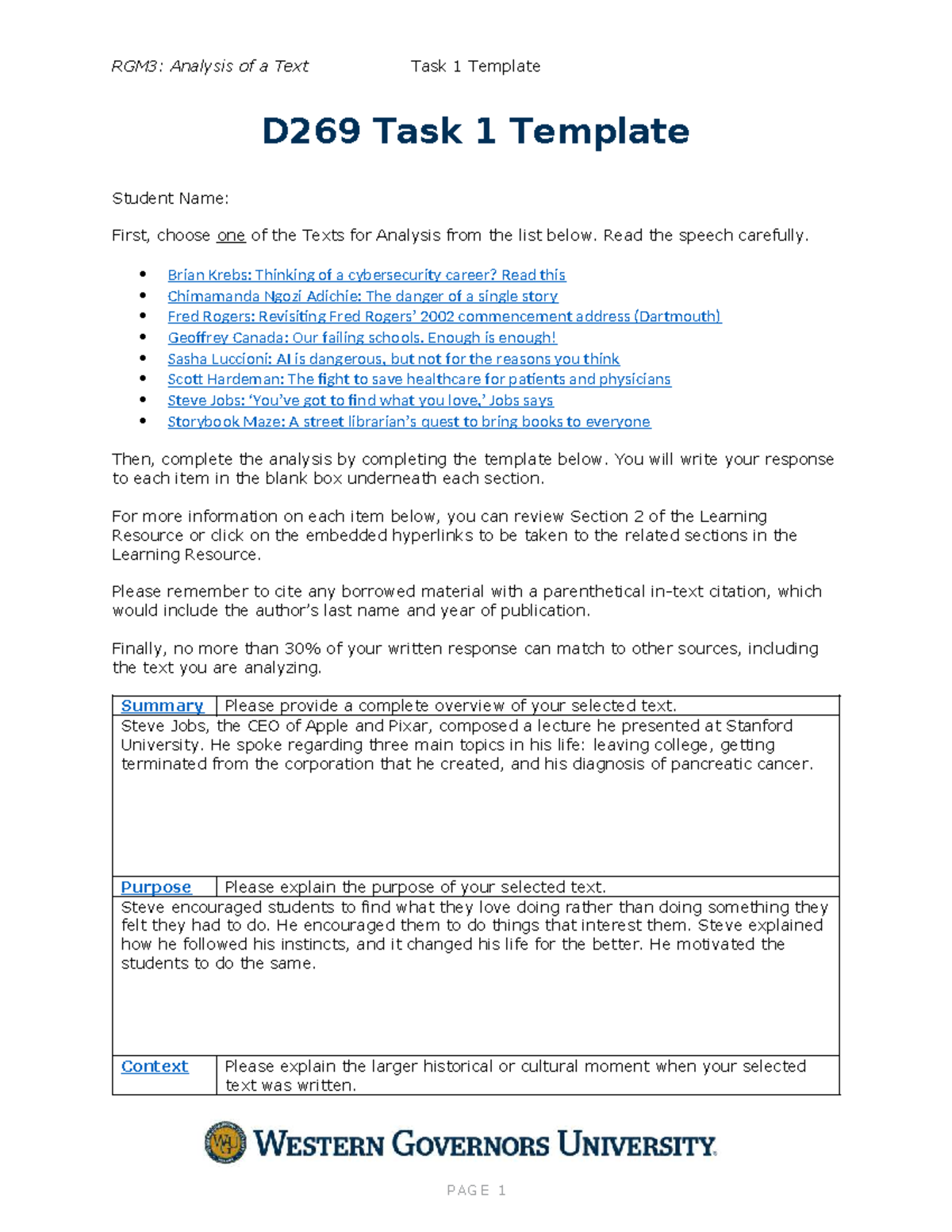 RGM3: D269 Task 1 - Text Analysis Template for Composition Writing ...