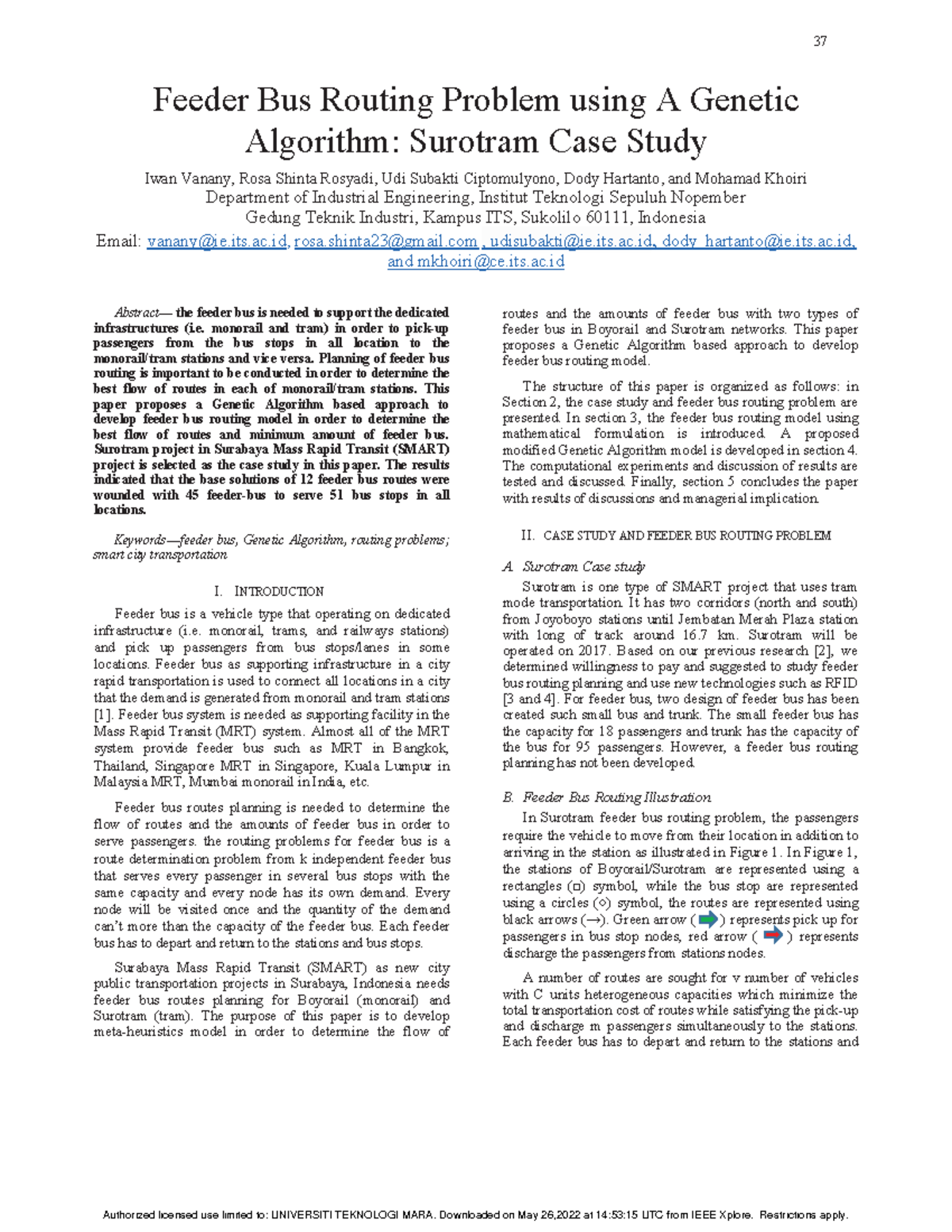 Feeder bus routing problem using a genetic algorithm Surotram case ...