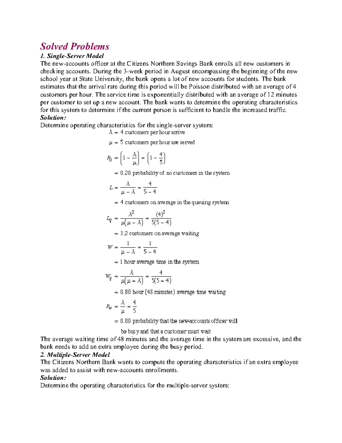 Queueing Theory: Solved Problems for Course 62670379 - Studocu