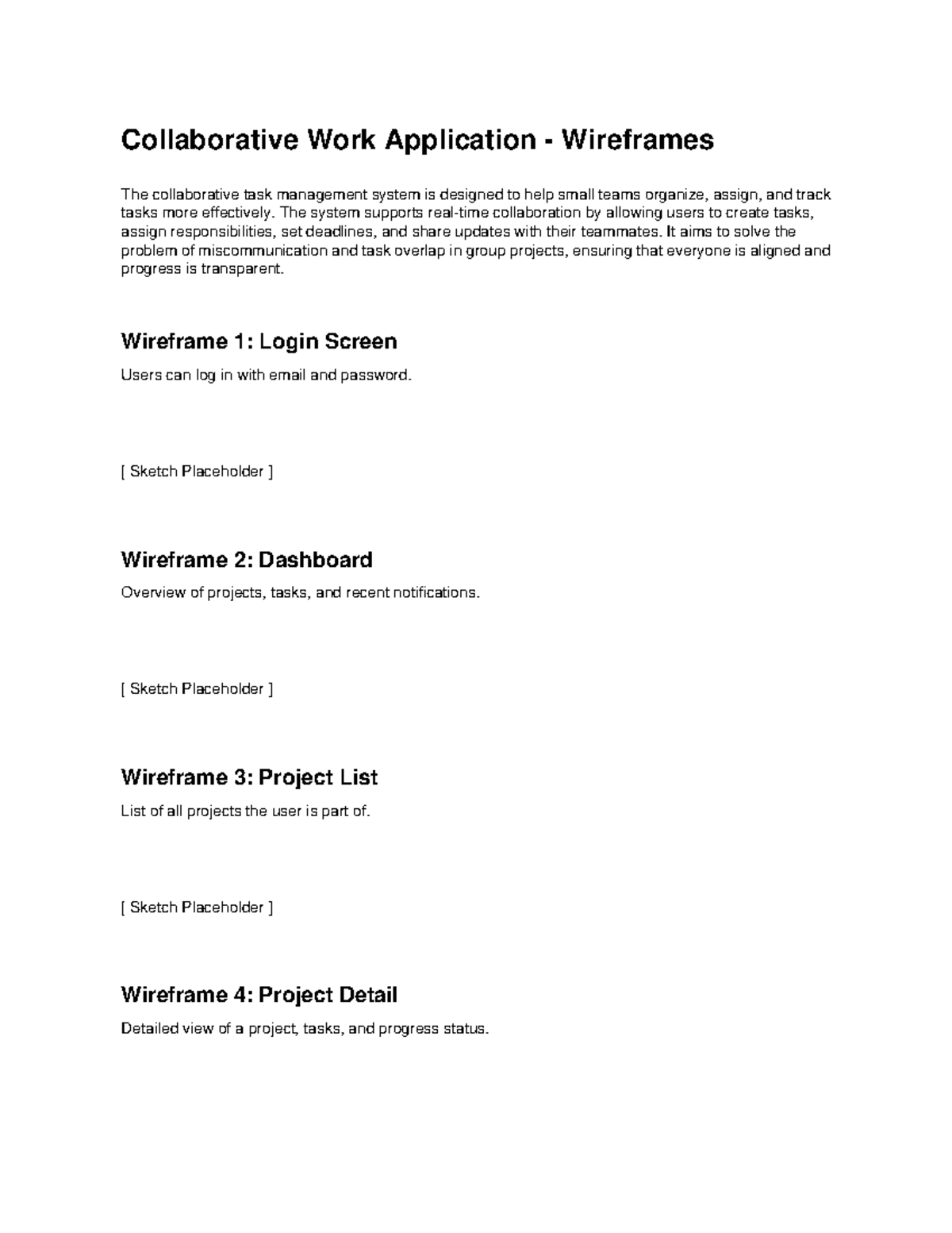 Collaborative Work Application Wireframes Assignment - Studocu