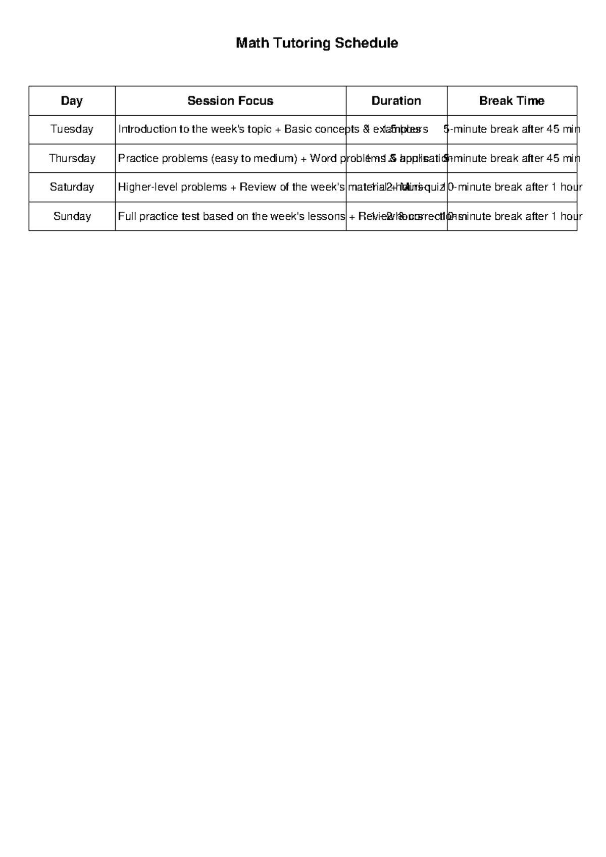 Math Tutoring Schedule - Studocu