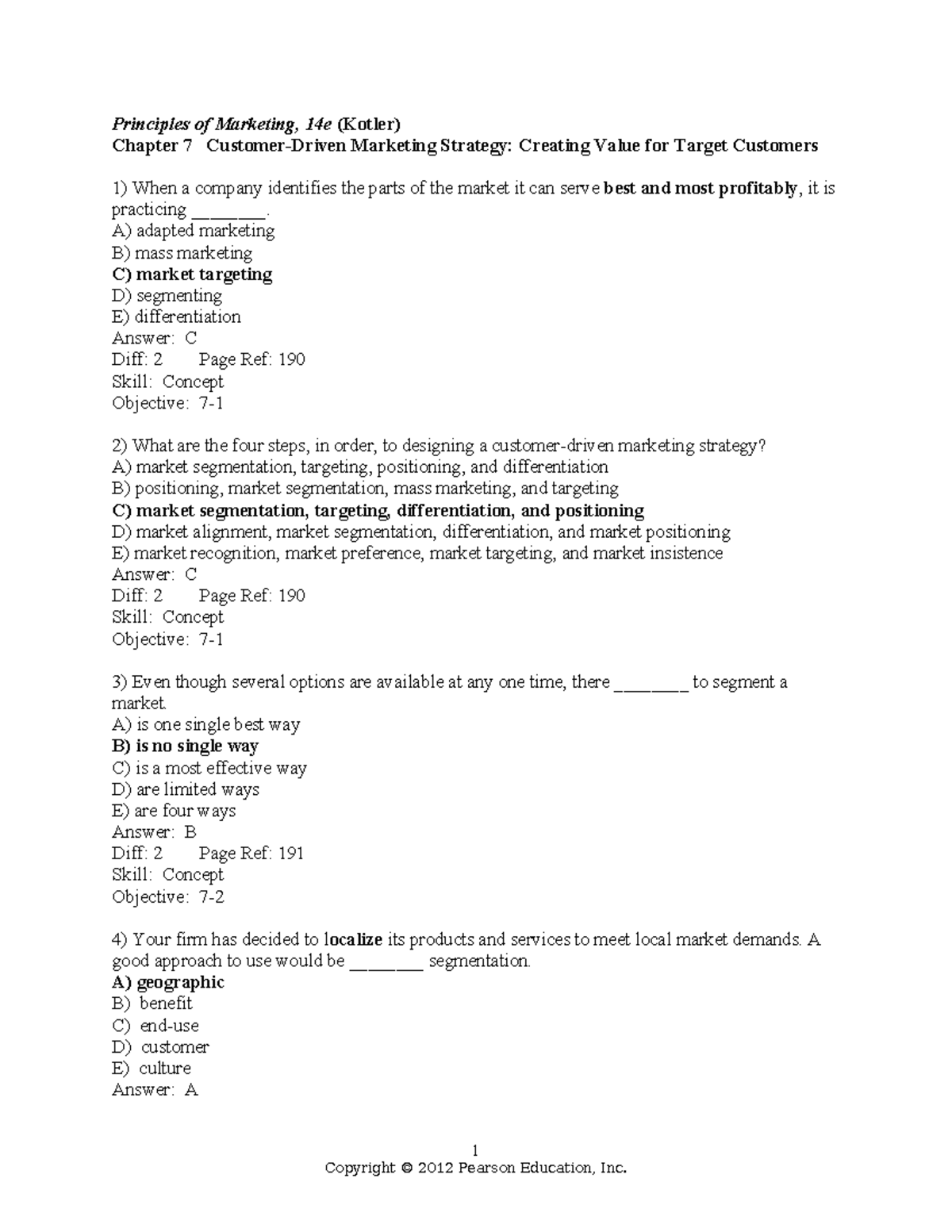 Principles of Marketing, 14e (Kotler) Chapter 7: Marketing Strategy ...