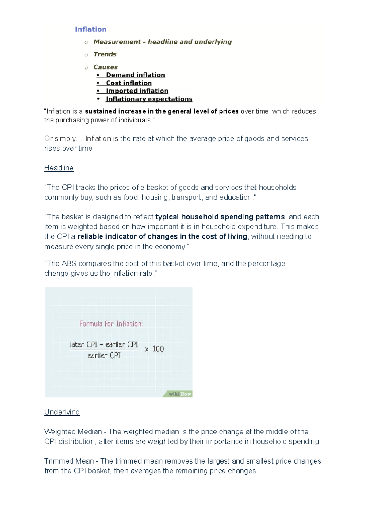Inflation Summary: Understanding CPI and Price Changes - Studocu