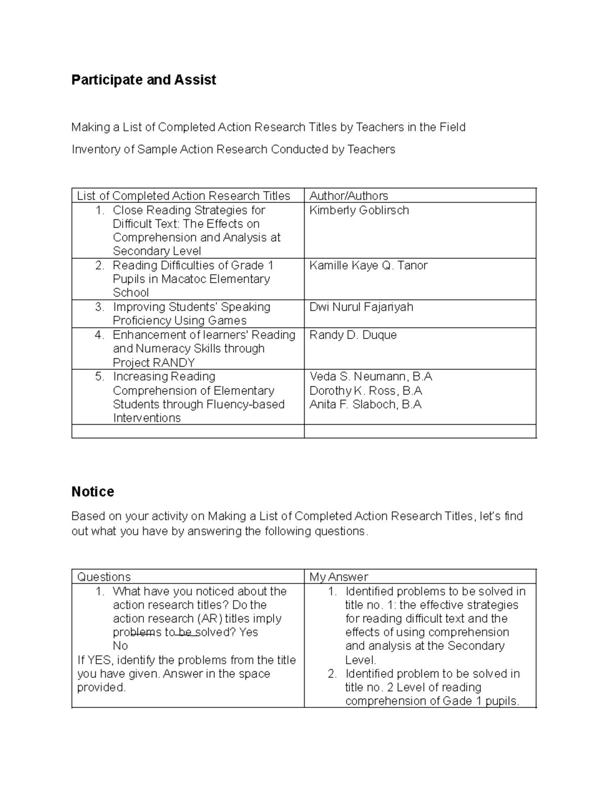 FS 2 EP - Action Research Titles and Reflections in Field Study - Studocu