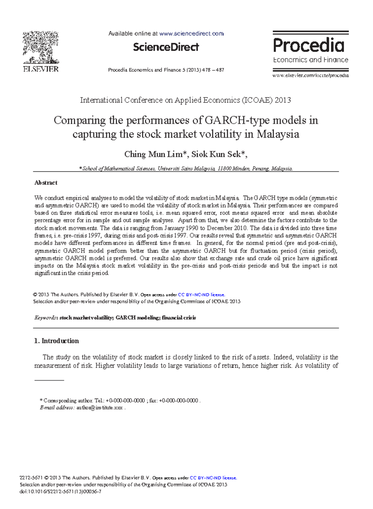 Comparing GARCH Models for Stock Market Volatility in Malaysia - Studocu