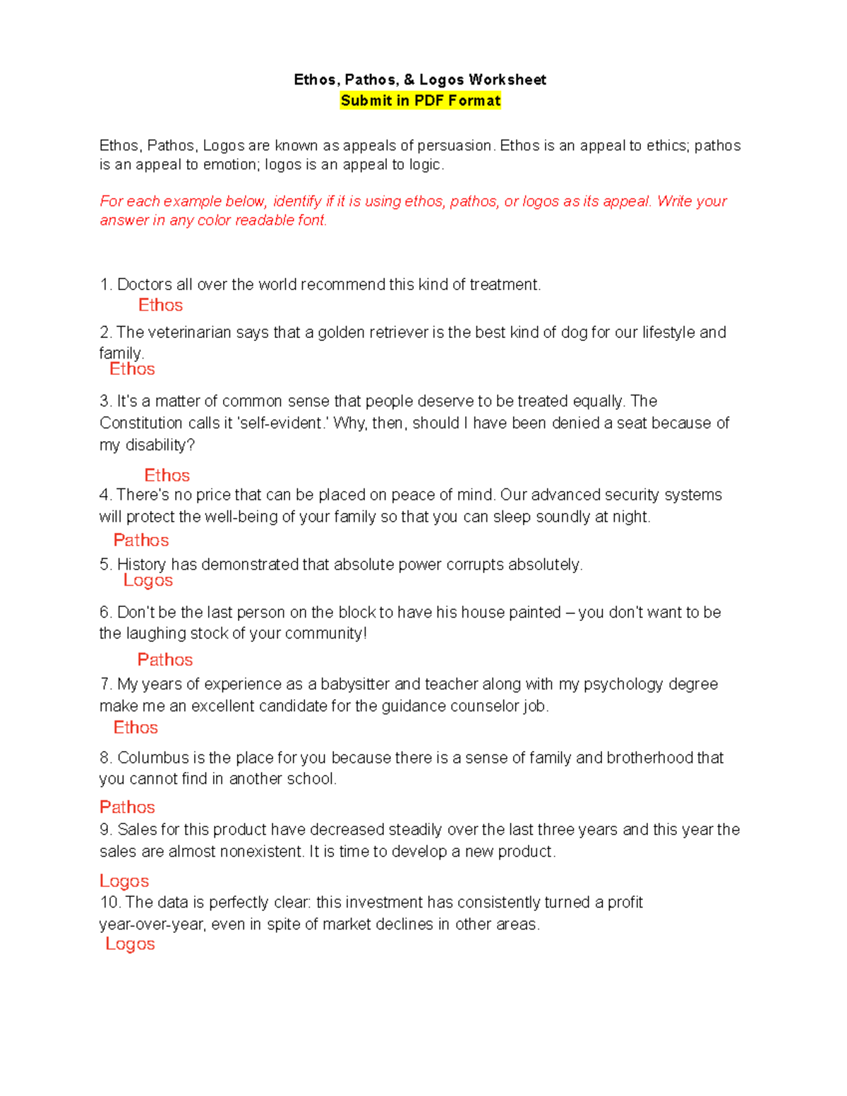 Ethos, Pathos, Logos Worksheet - Communications Methodology - Studocu
