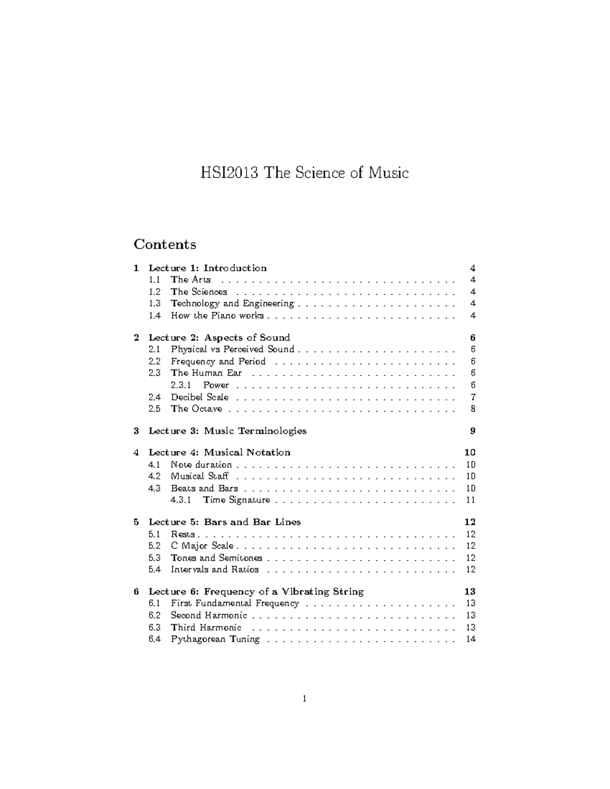 HSI2013 Science of music lecture notes and key concepts - Studocu