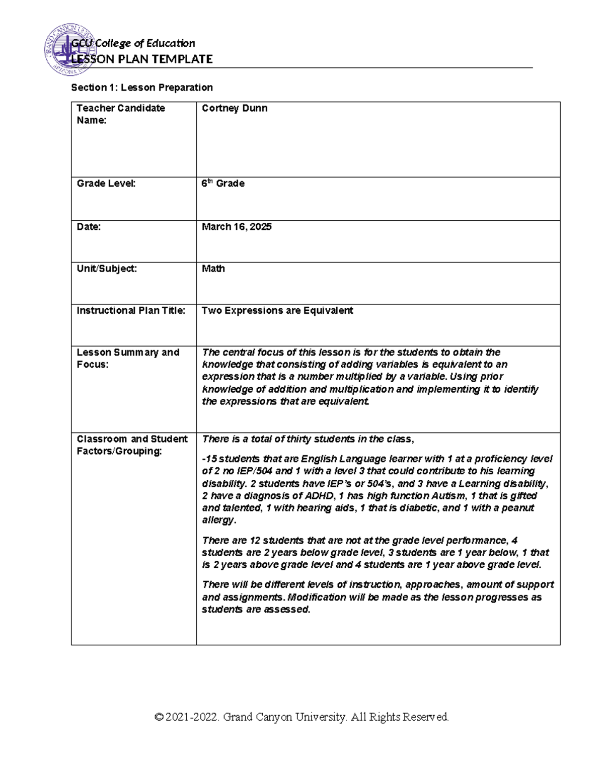 Coe lesson plan template - LESSON PLAN TEMPLATE Section 1: Lesson ...