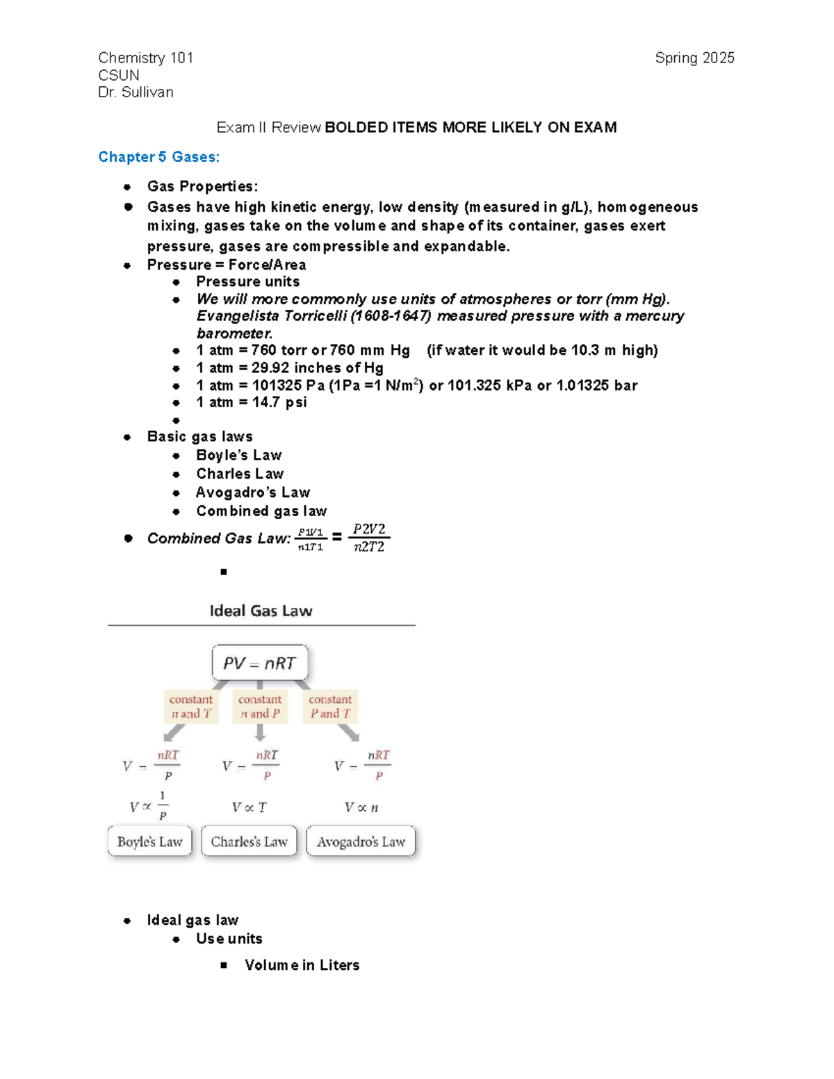 Chemistry 101 Study Guide for Exam II - Spring 2025 CSUN - CSUN Dr ...