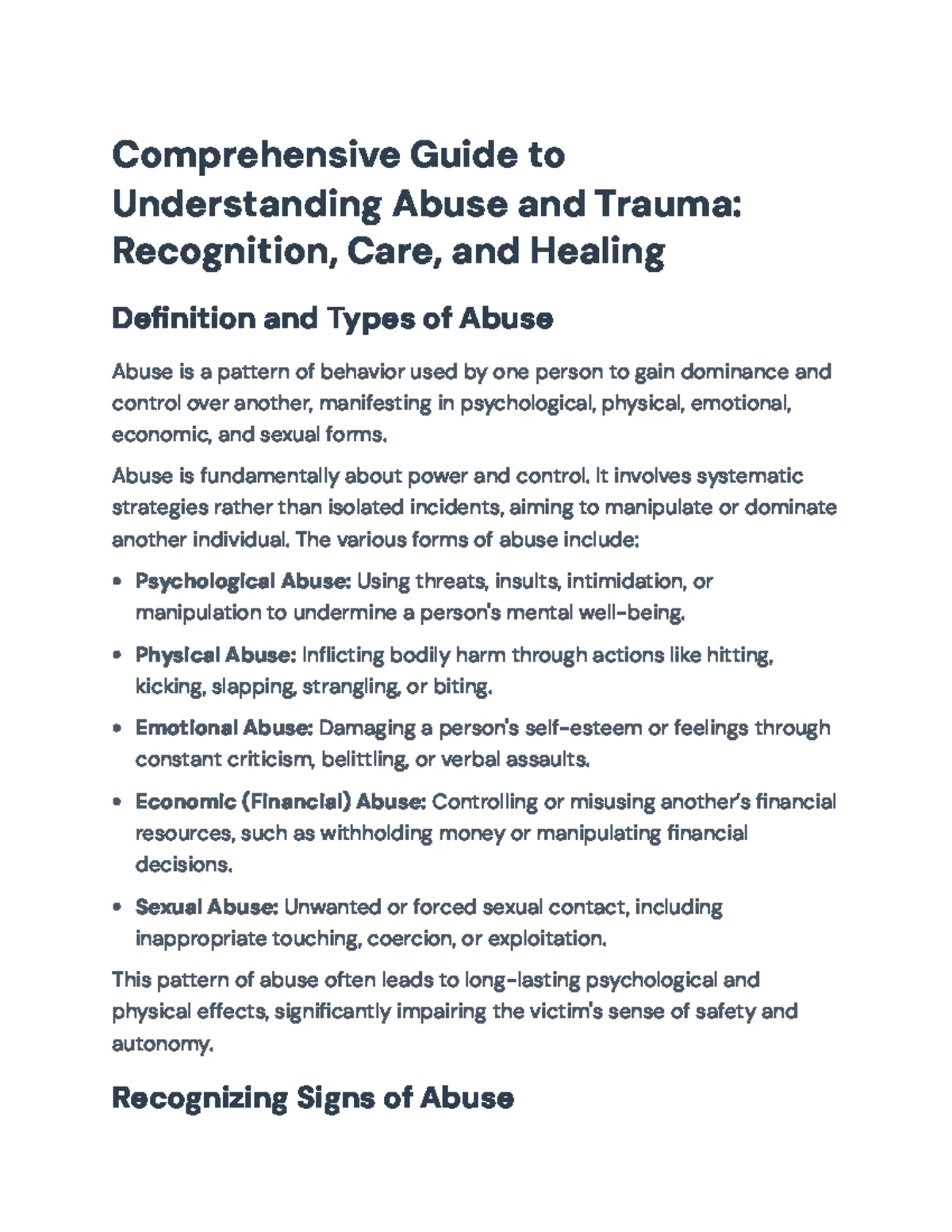 Comprehensive Guide to Trauma-Informed Care: Understanding Abuse and ...