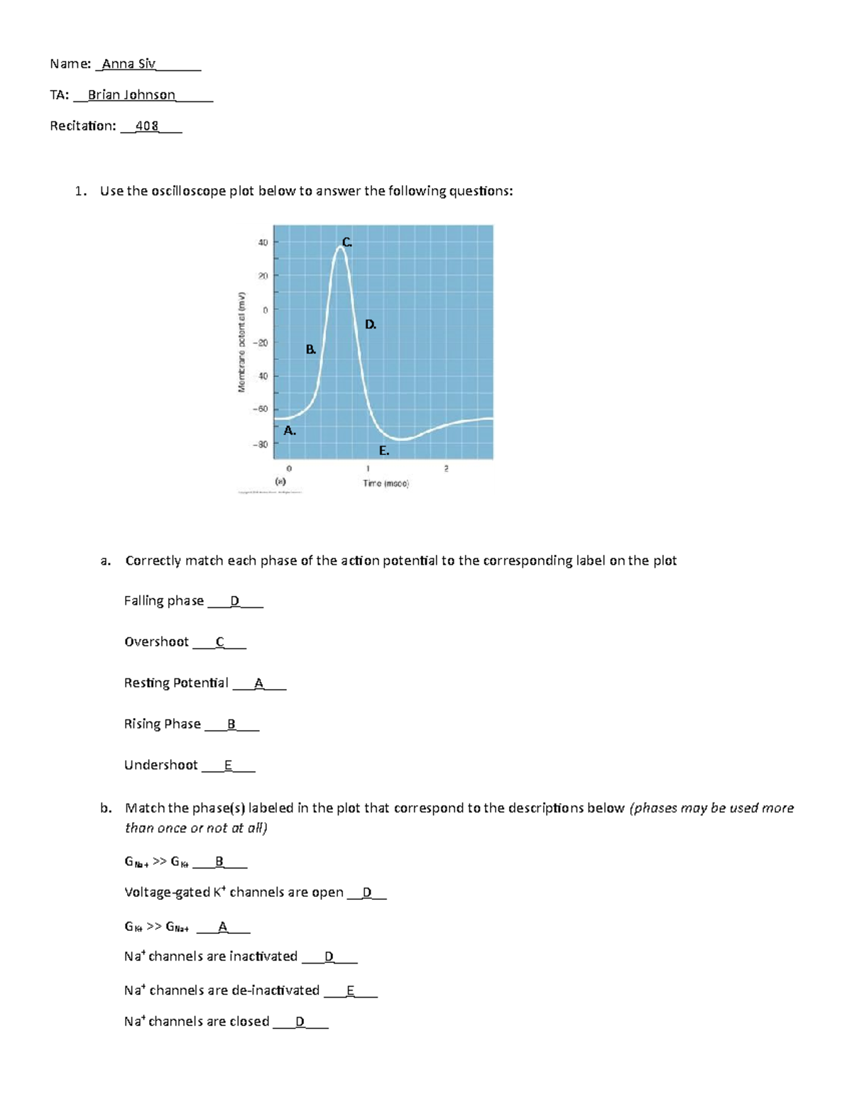 Weekly Problem Set #2 (Ch. 4 and 5) - Name: Anna Siv_____ TA: Brian ...