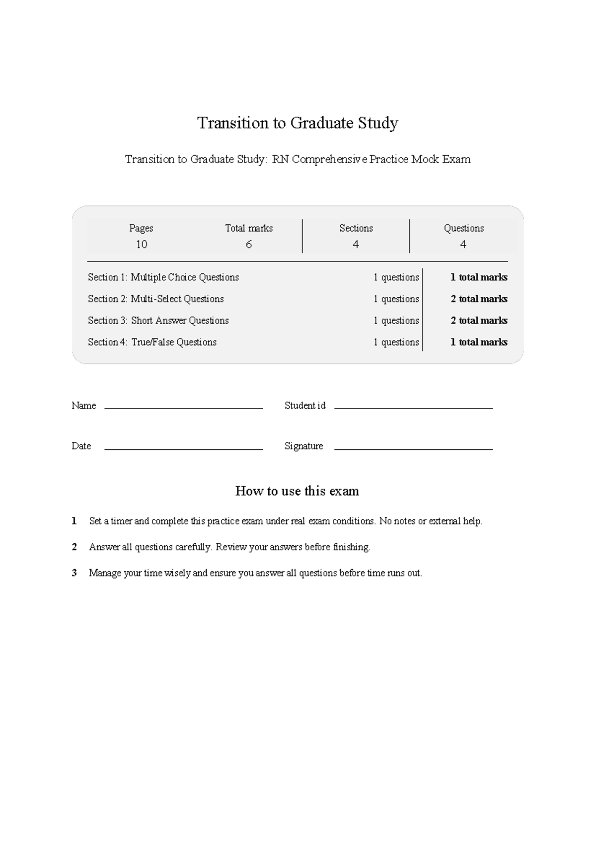 Transition to Graduate Study mock exam 2026 feb - Transition to ...