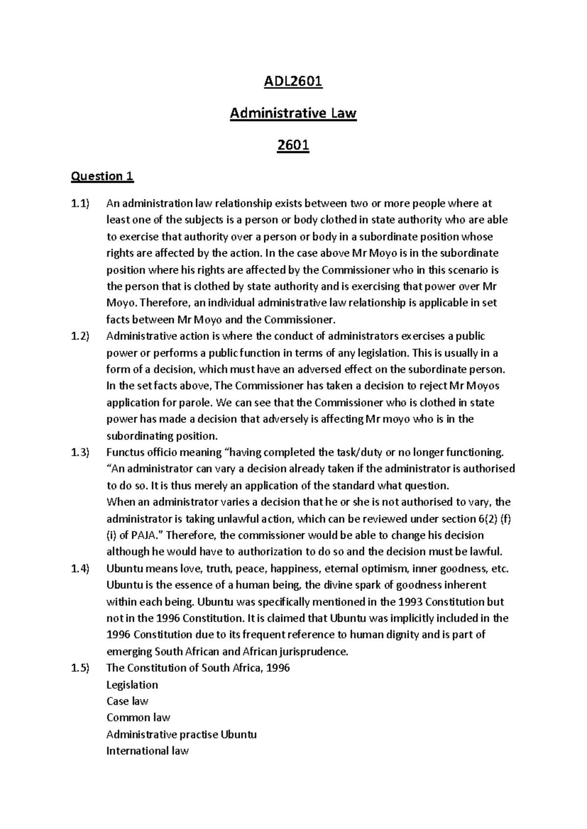 ADL2601 2022 Final Exam Notes on Administrative Law - Studocu