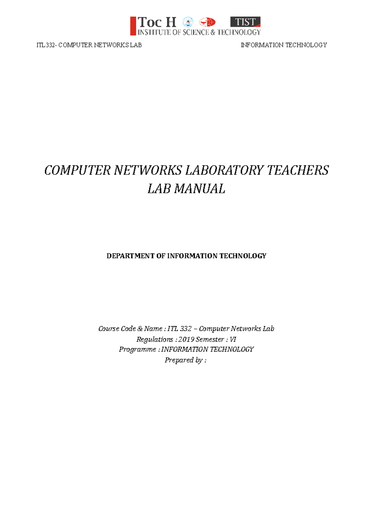 ITL332 - Computer Networks Lab Manual & Experiment Guidelines - Studocu