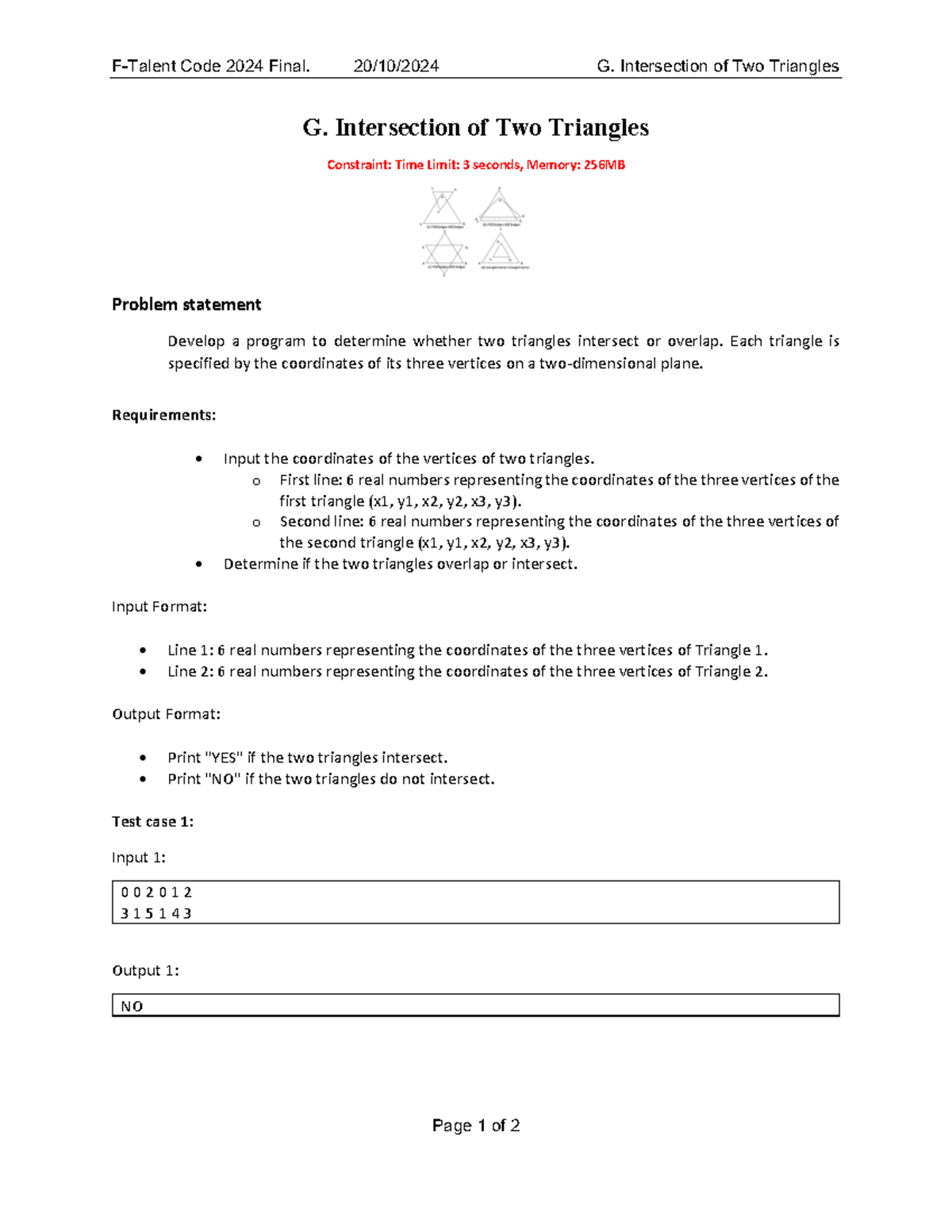 F-Talent Code 2024 Final: Intersection of Two Triangles Problem - Studocu