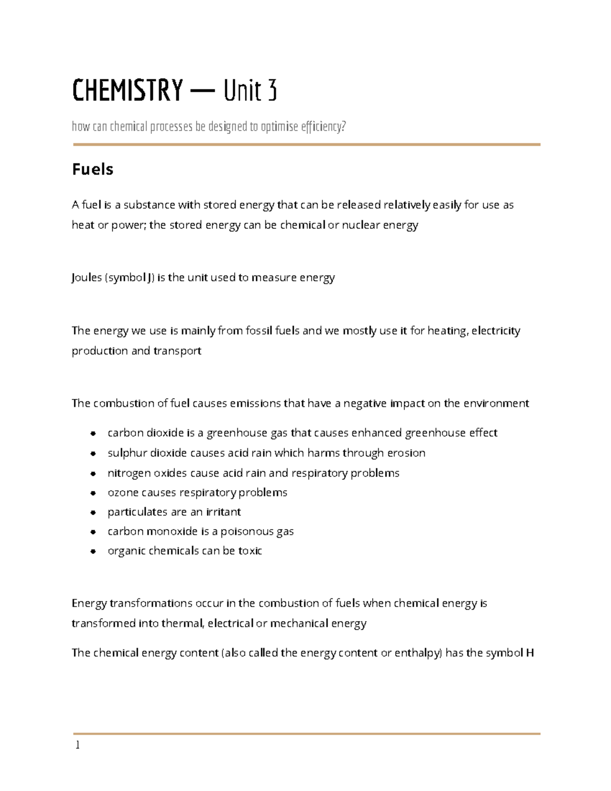 Chemistry Notes: Unit 3 - Understanding Fuels and Energy Efficiency ...