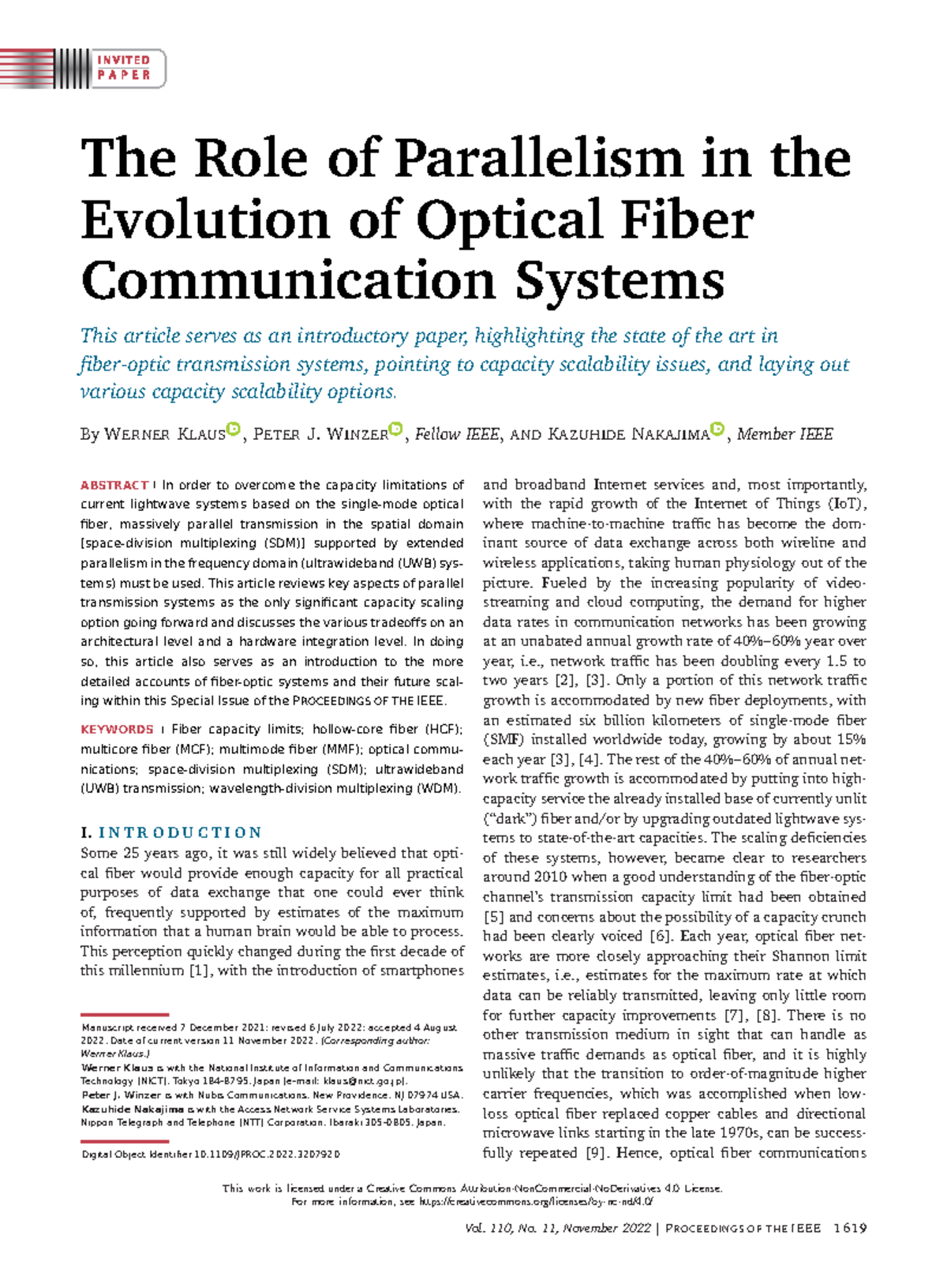The Role of Parallelism in the Evolution of Optical Fiber Communication ...