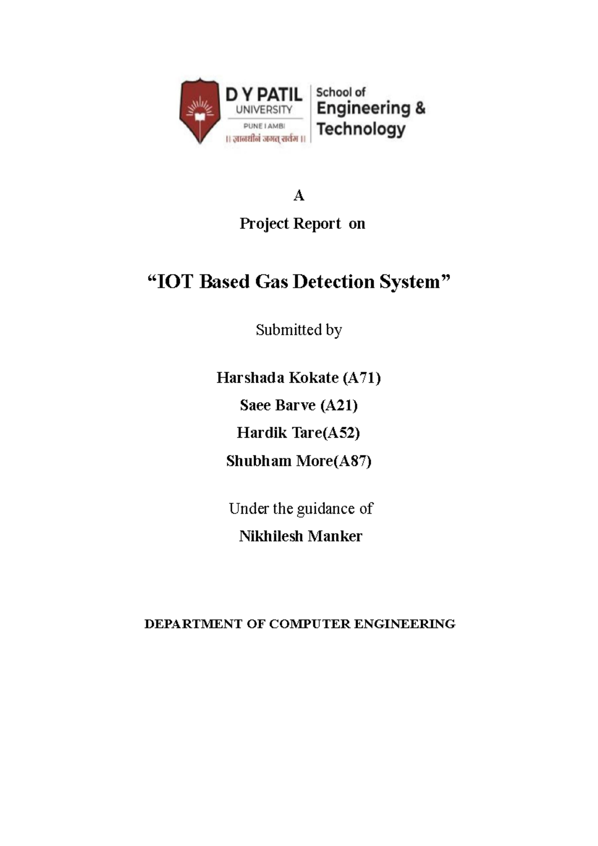IoT-Based Gas Detection System Project Report (A71, A21, A52, A87 ...