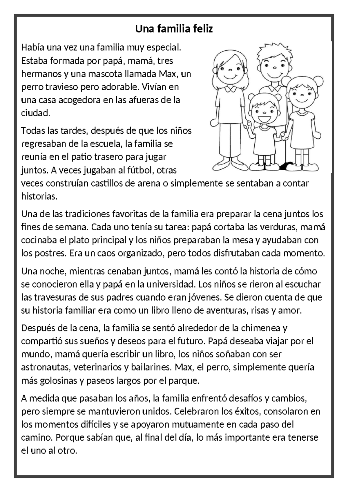 Comprensión de "Una familia feliz" - Actividades y Preguntas - Document Preview
