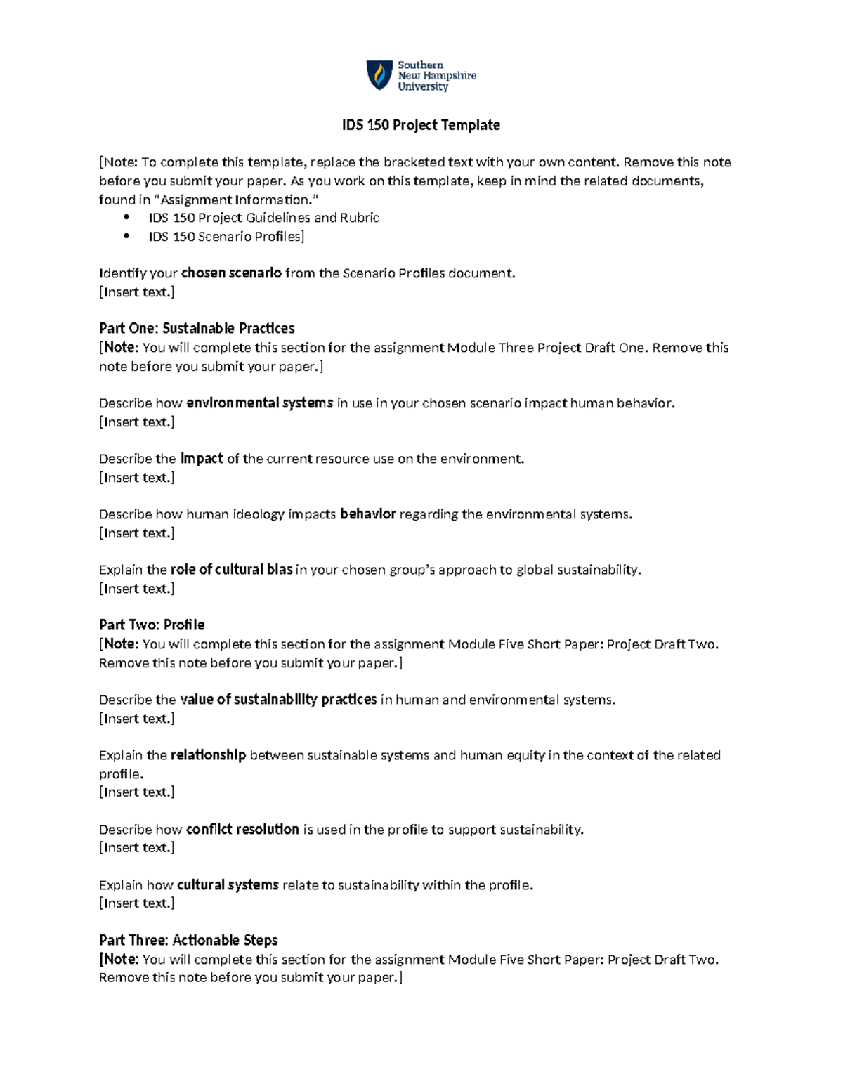 IDS 150 Sustainable Practices Project Template Outline - Studocu