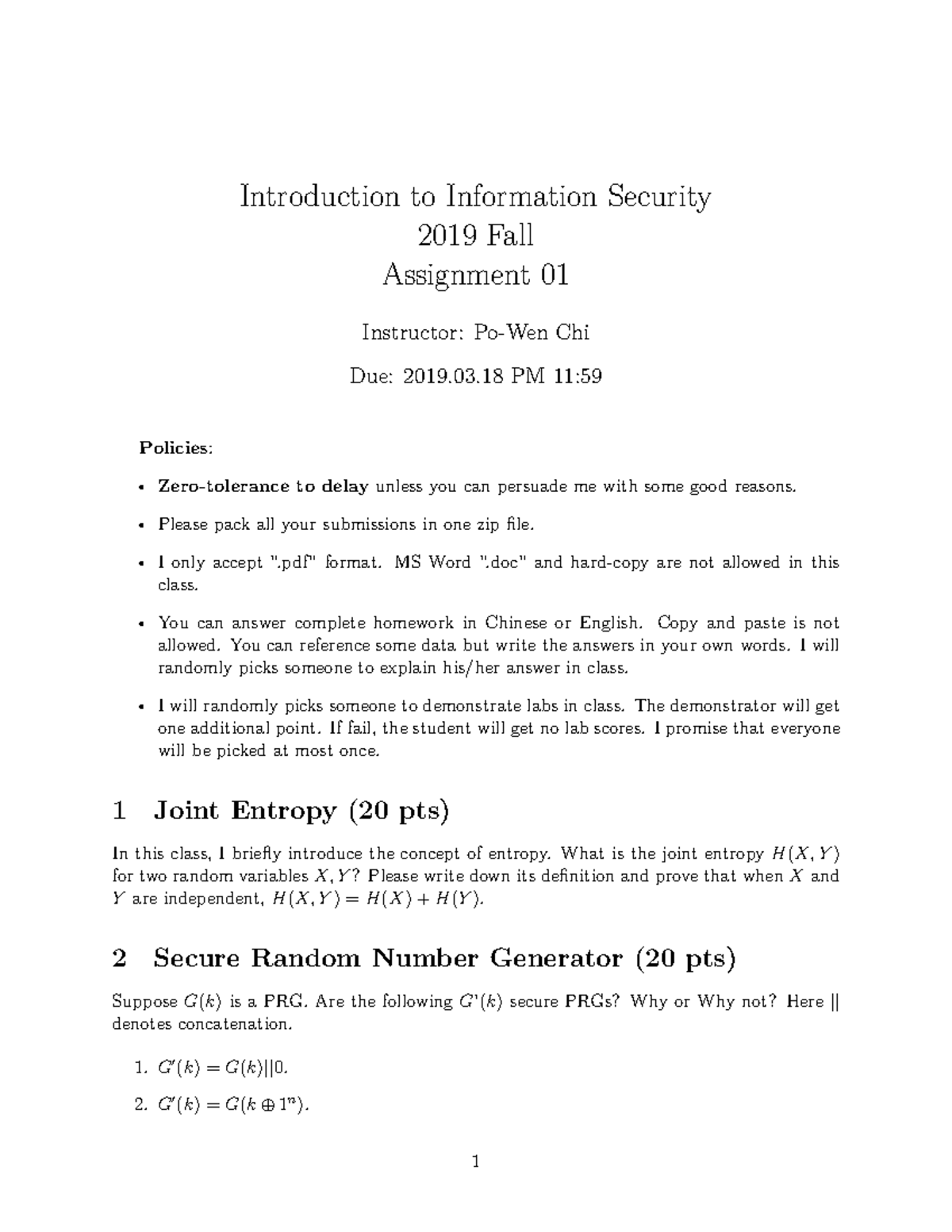[2019][Spring] Information Security HW Assignments Overview - Studocu