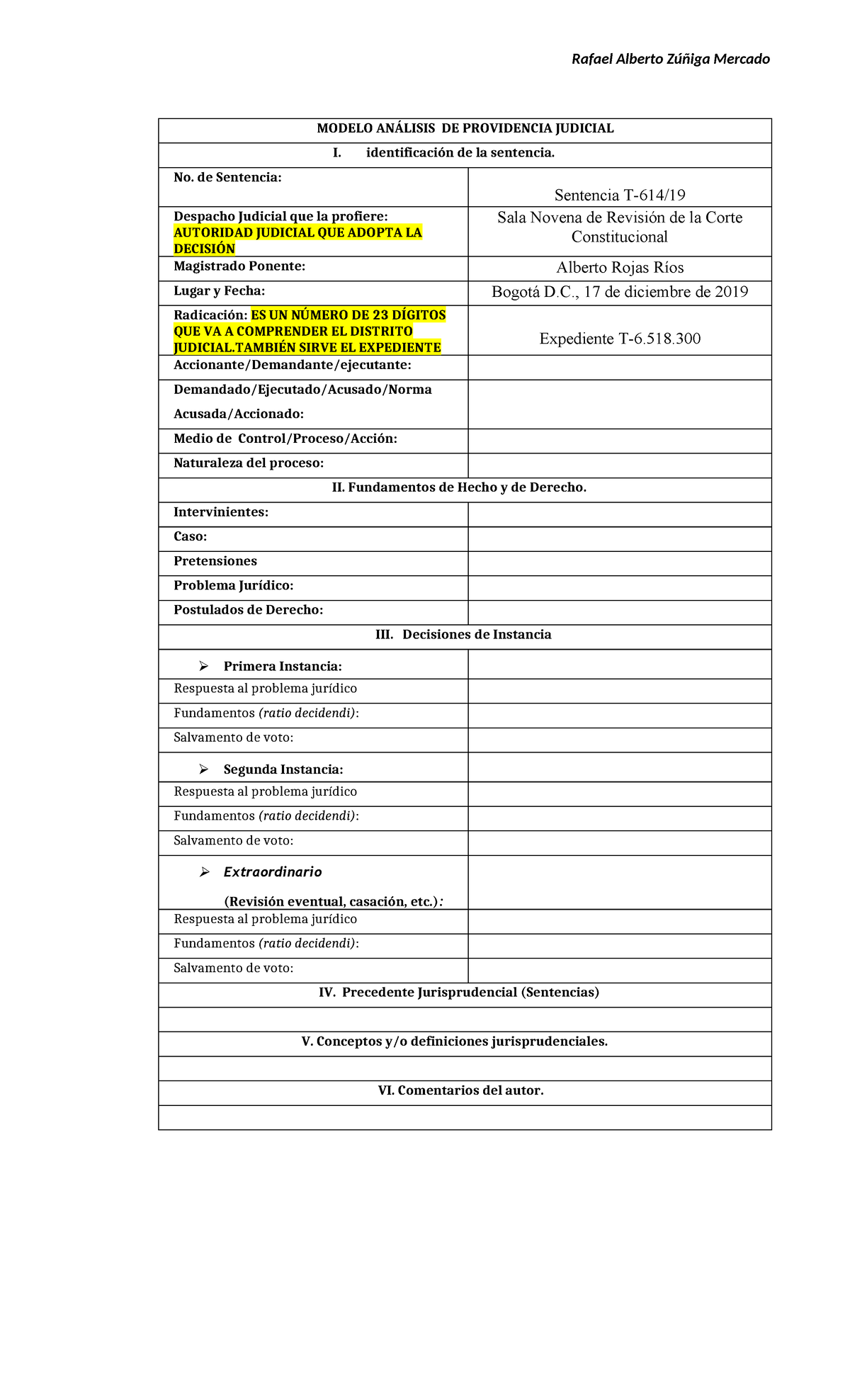 Modelo de Análisis de Providencia Judicial I - Jurisprudencia - Studocu