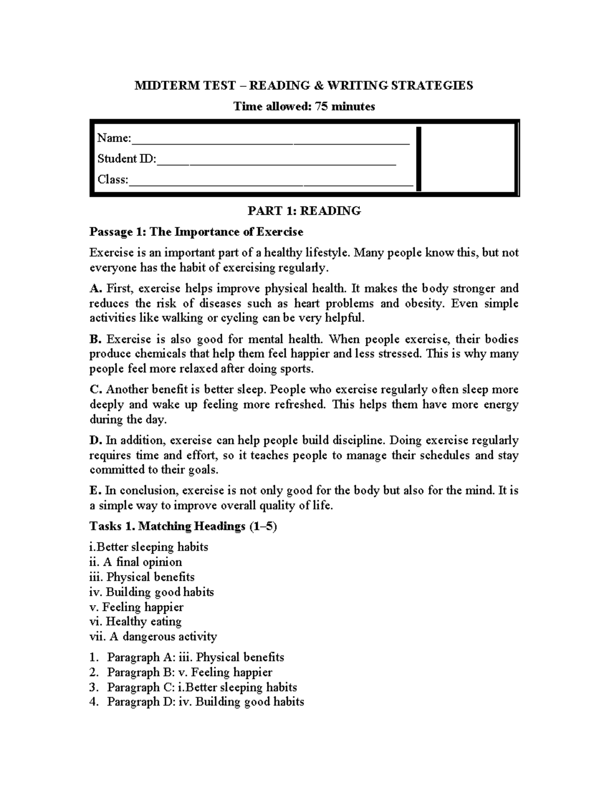 MIDTERM TEST: READING & WRITING STRATEGIES (LQT 2) - Studocu