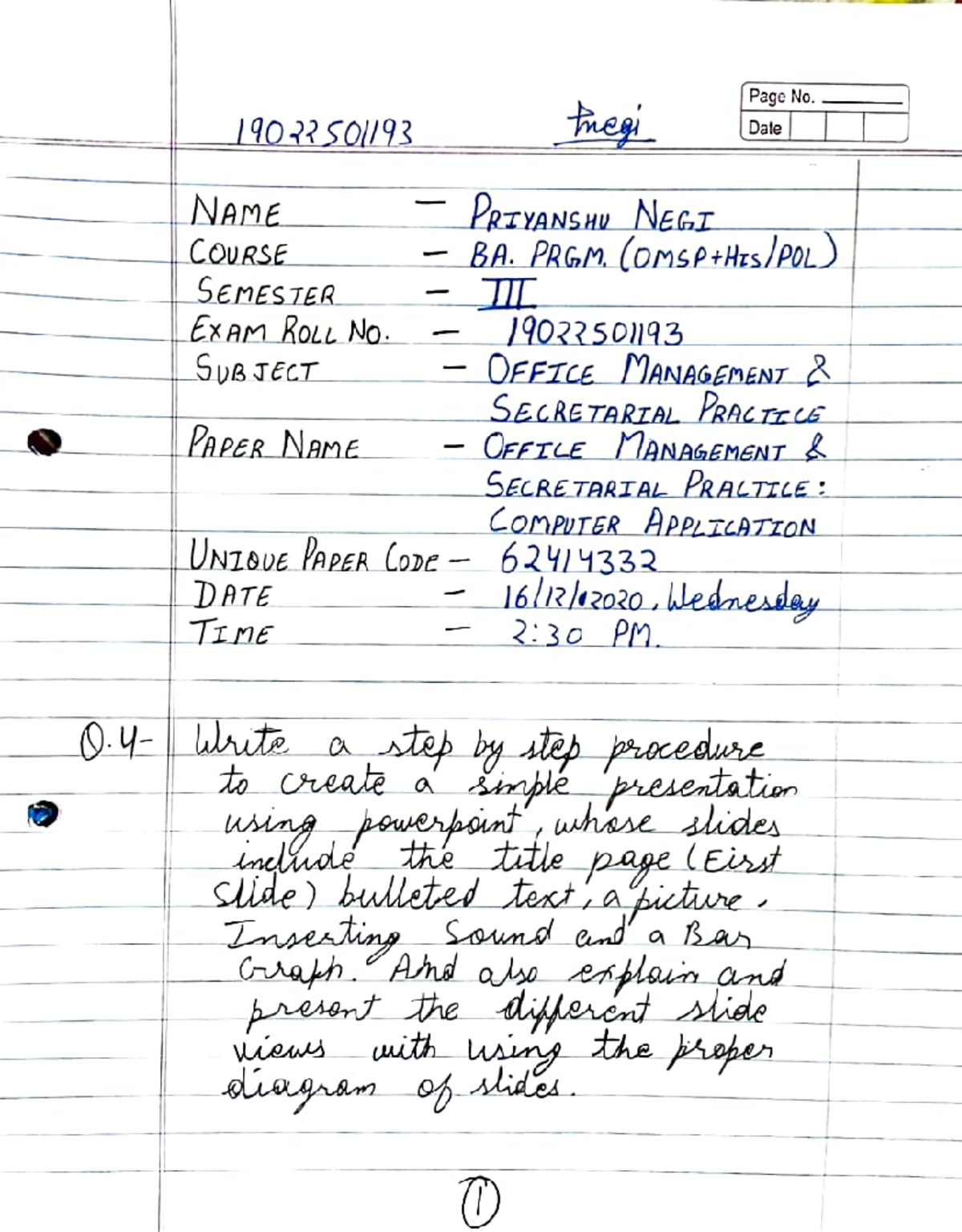 Office Management & Secretarial Practice QP with Answers (19022 SOI193 ...