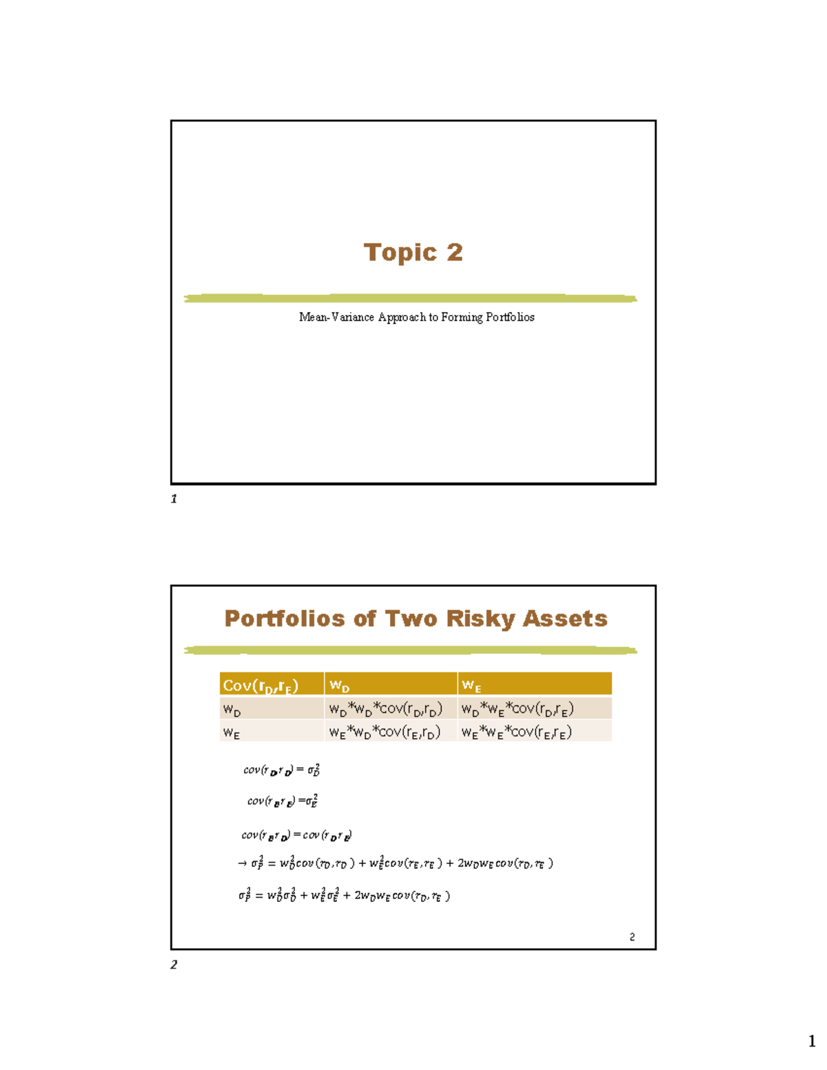 Lecture Notes: Mean-Variance Portfolio Theory - Studocu