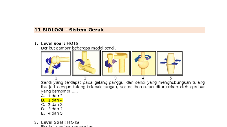 11 BIOLOGI Sistem Gerak: Bank Soal HOTS dan MOTS - Document Preview