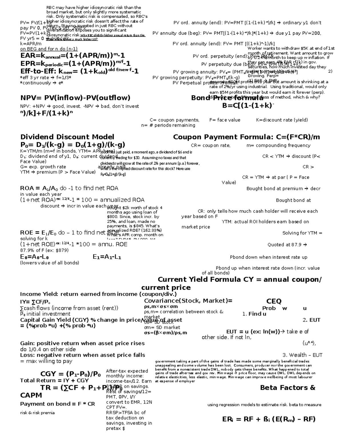 RBC Risk Analysis and Financial Formulas - 21 Formula Sheet - Studocu