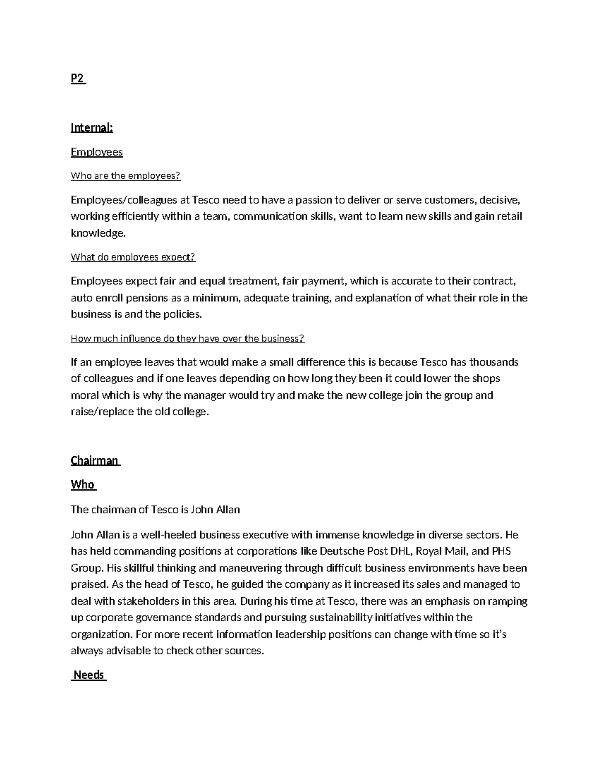 Unit 1 P2 - Understanding Tesco's Employee Dynamics and Leadership ...