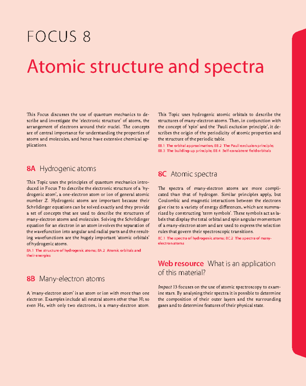 Focus 8: Atomic Structure and Spectra in Quantum Mechanics - Studocu