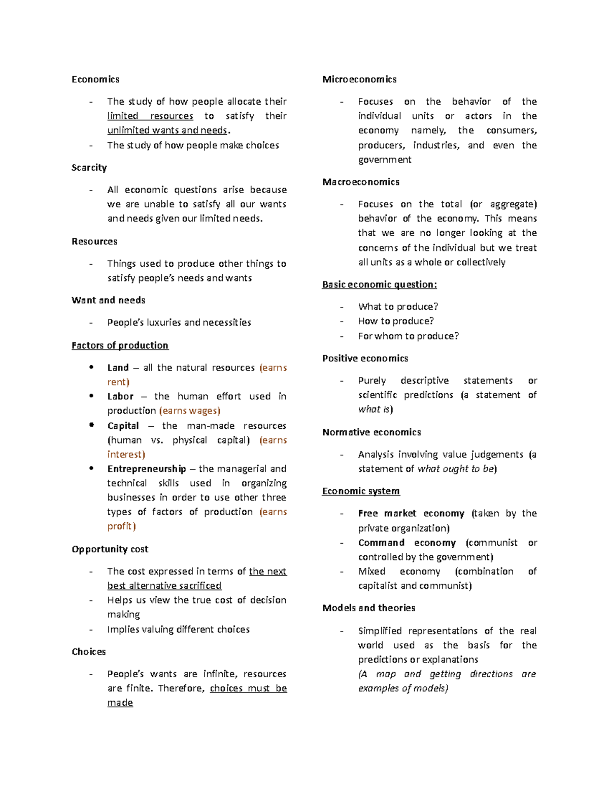 Economics Overview: Key Concepts and Theories (Maneco Module 1) - Studocu