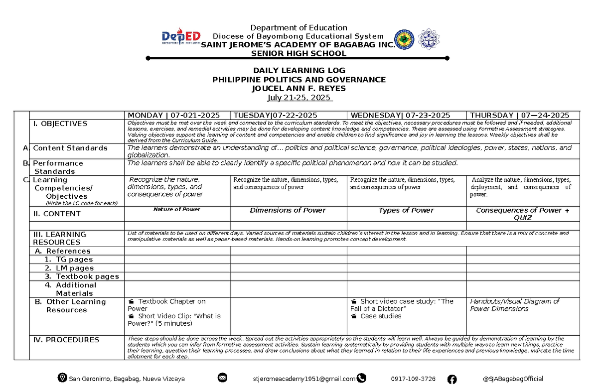 PPG-DLL 5: Daily Learning Log on Philippine Politics & Governance - Studocu