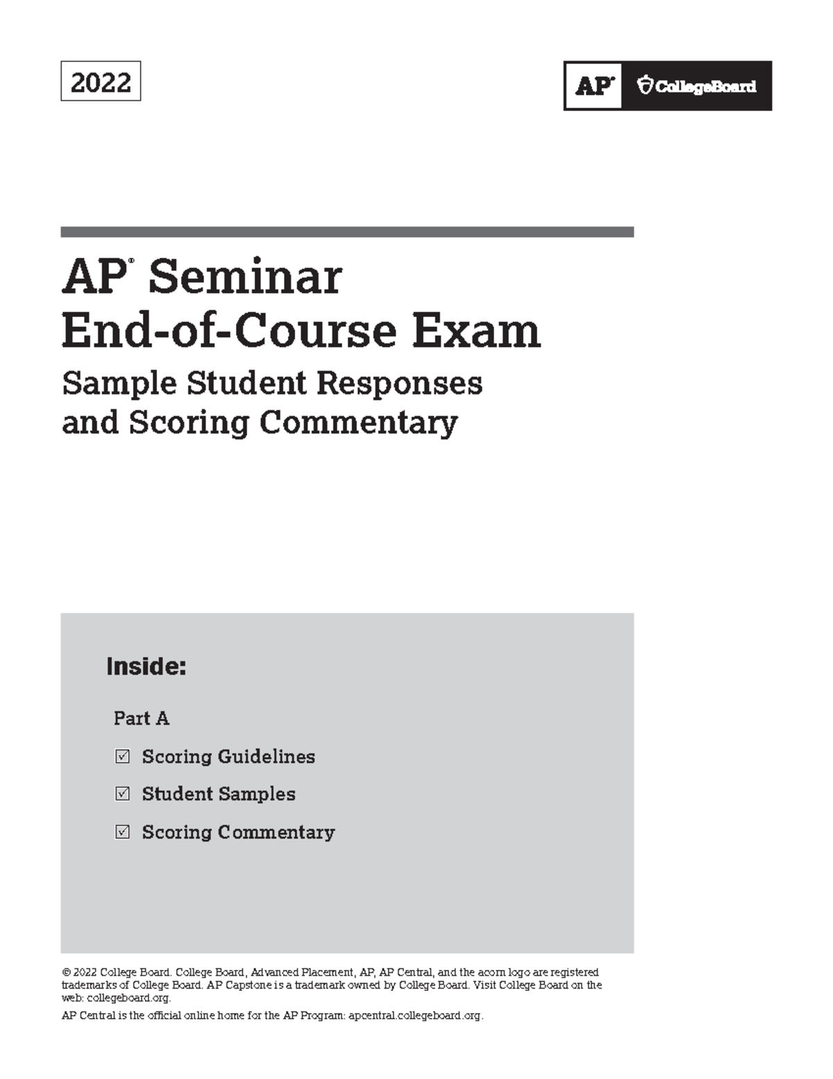 AP22 Seminar End-of-Course Exam: Student Responses & Scoring Guide ...
