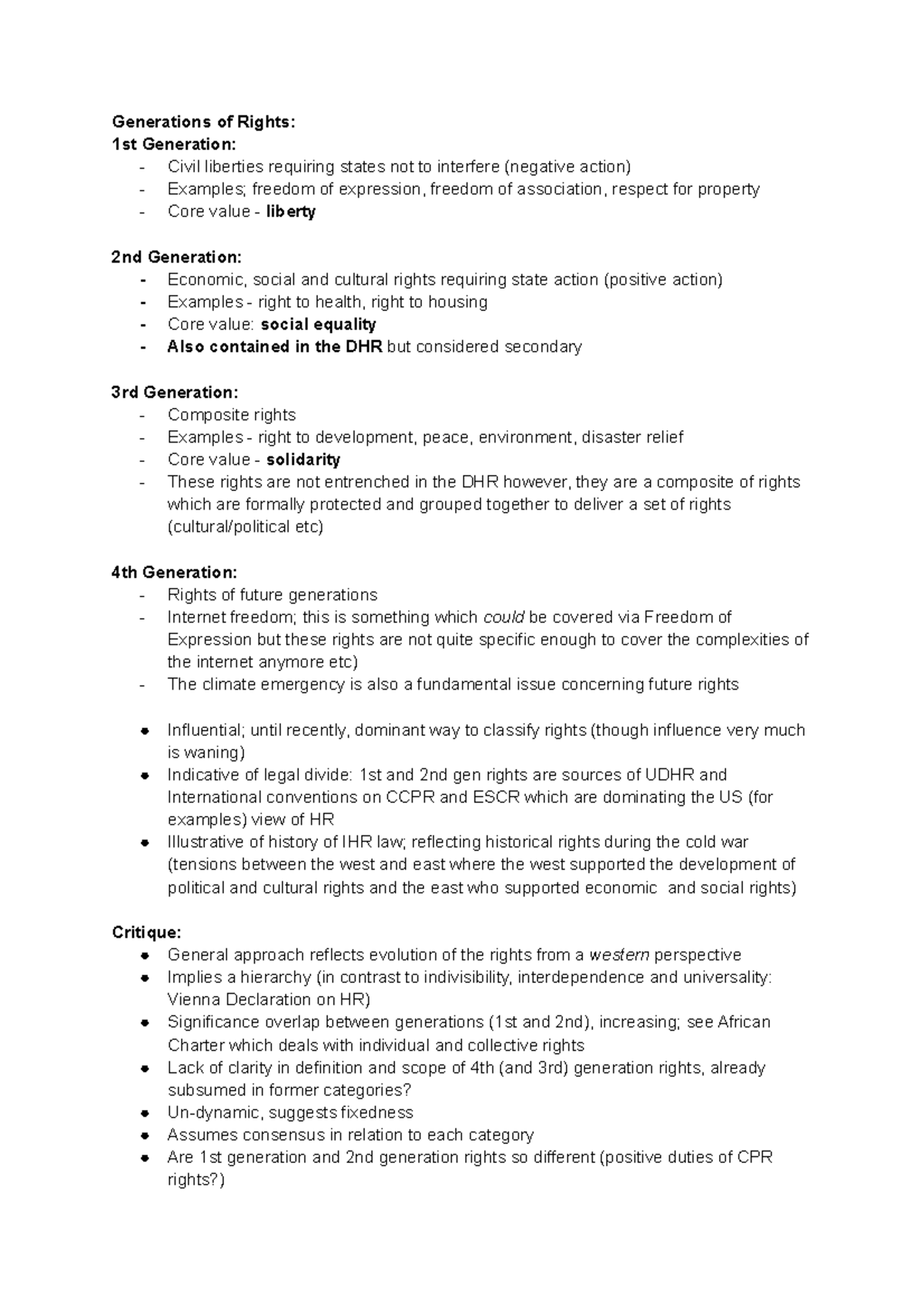 International Human Rights - Categorizing HR Law - Generations of ...