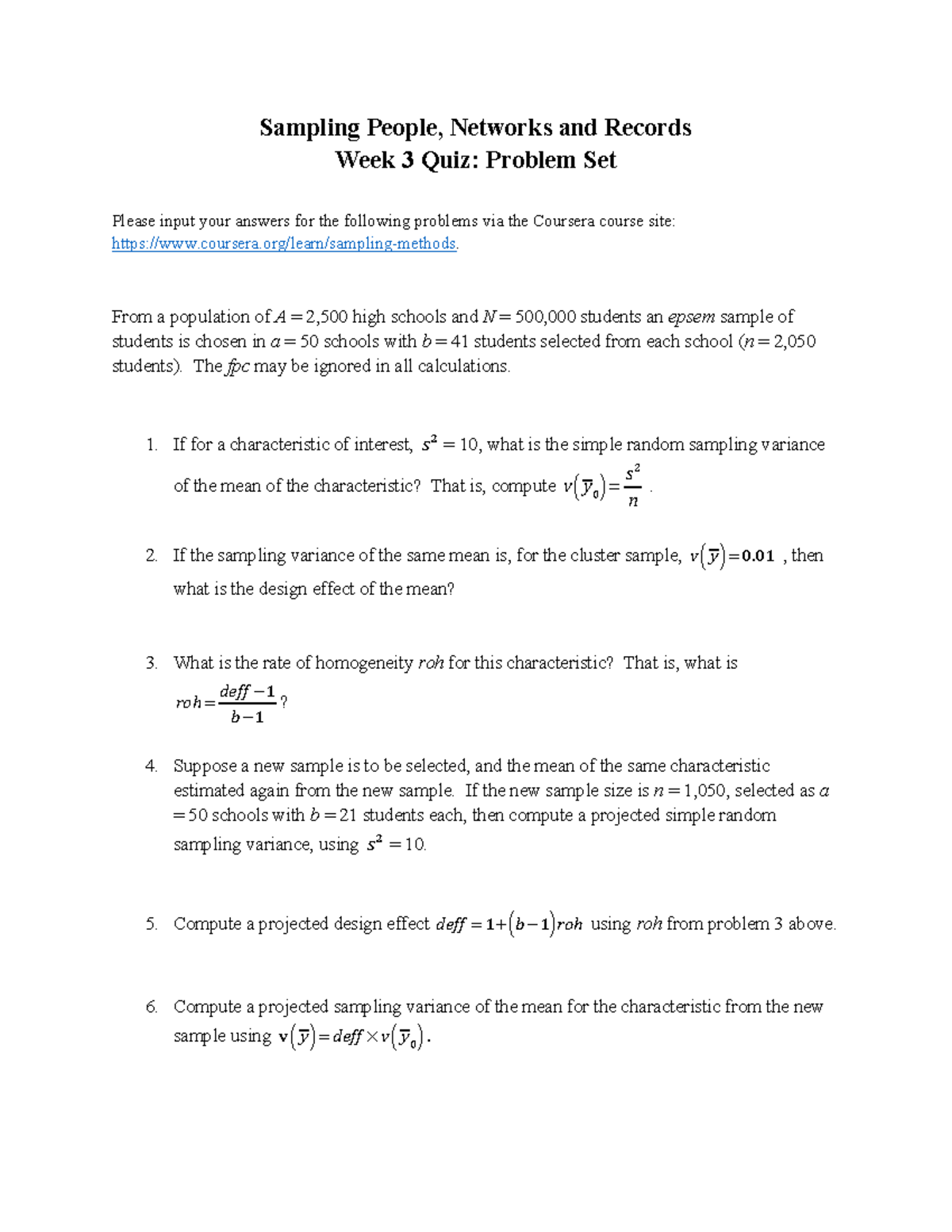 Sampling PRN Week 3 Quiz: Problem Set Solutions - Studocu