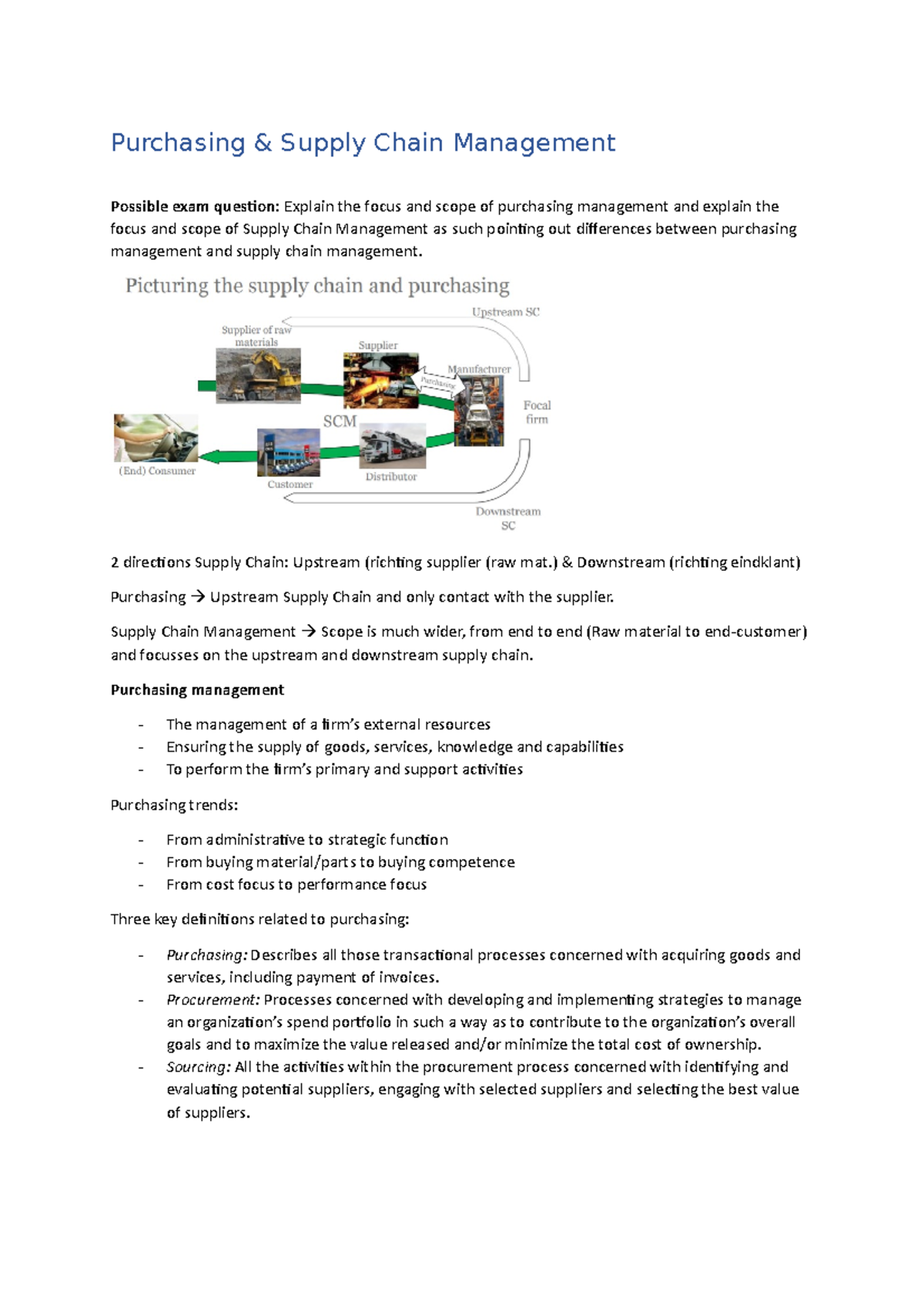 Purchasing & Supply Chain Management Lecture Notes (PSCM 101) - Studeersnel