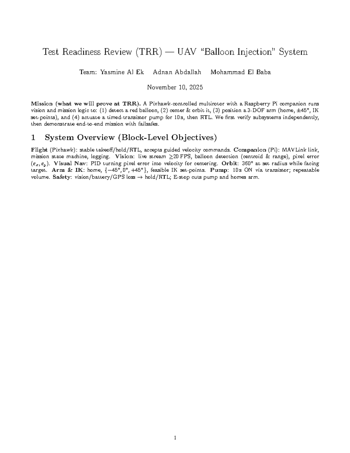 EECE 666 TRR - UAV System Test Readiness Review Summary - Studocu