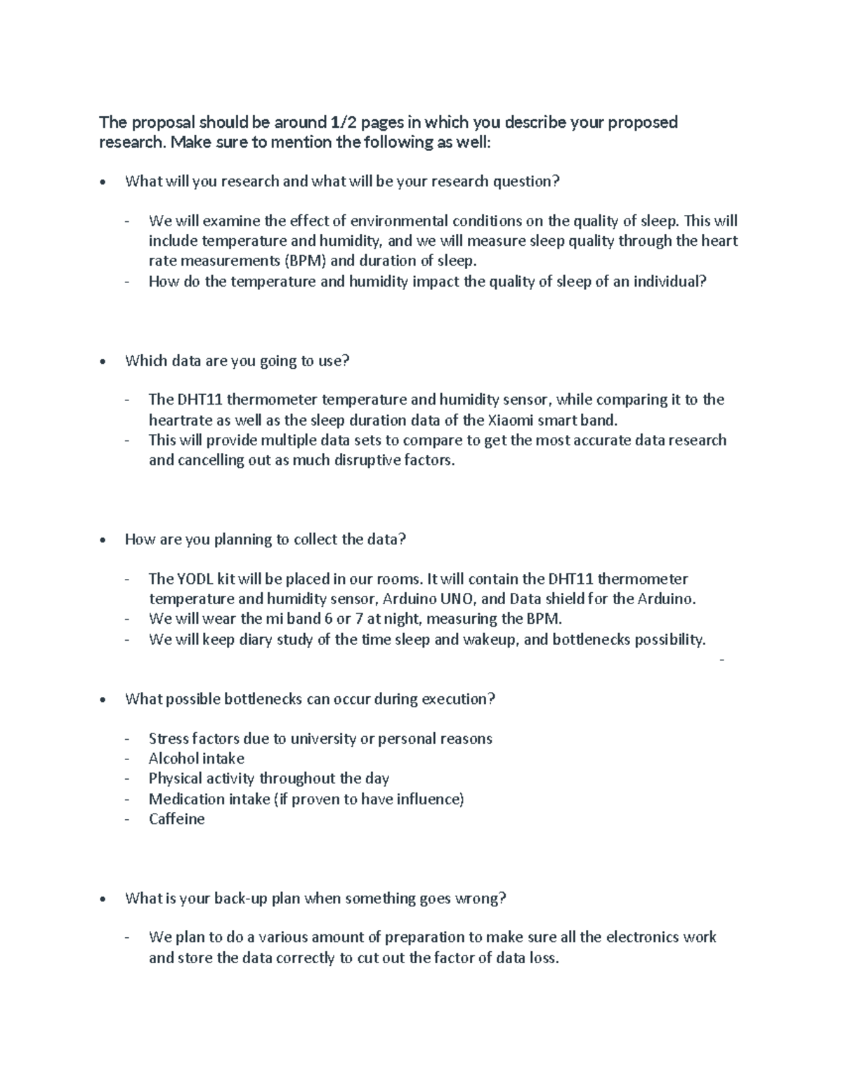 Research Proposal: Effects of Temp & Humidity on Sleep Quality (ENG-101 ...