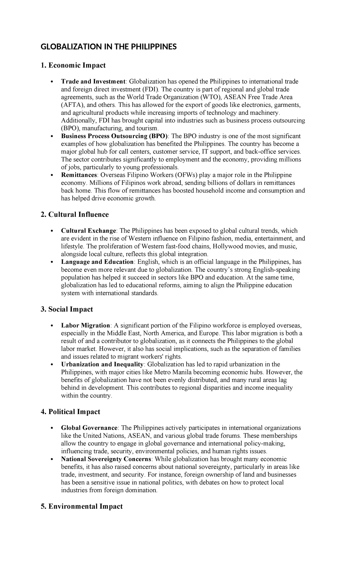 GLOBALIZATION IN THE PHILIPPINES: Economic, Cultural, and Social ...